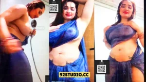 Aditi Mistry Nude Boobs Expose in Transparent Blue Saree
